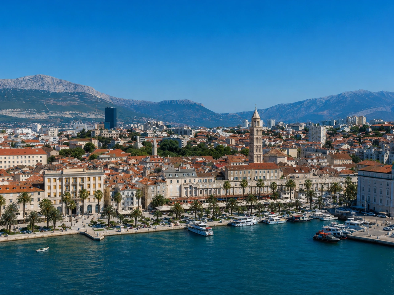 The Split waterfront on the Central Dalmatian coast, a pet-friendly region of Croatia
