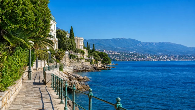 The Lungomare seaside promenade in Opatija on the Kvarner coast, a pet-friendly region of Croatia